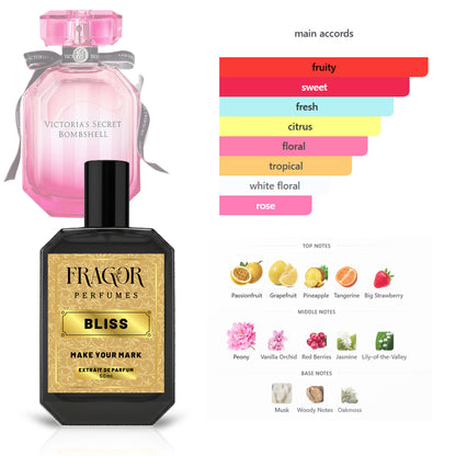 Bliss by Fragor Perfumes: High-Performance Luxury Impression of Victoria's Secret Bombshell – Bold Extrait de Parfume (50ml)